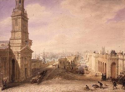 Old og New London Bridges af George the Elder Scharf