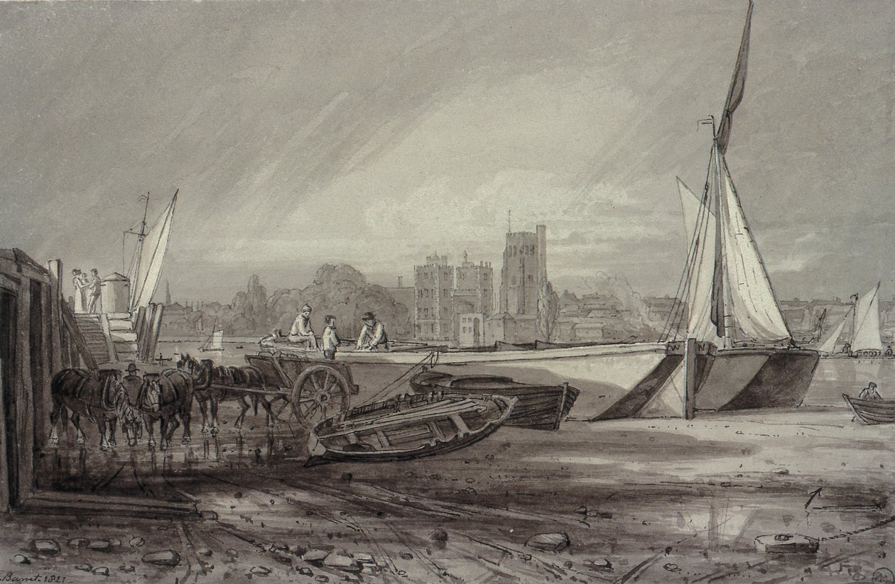 Lambeth Palace og kirke fra Millbank af George the Younger Barret