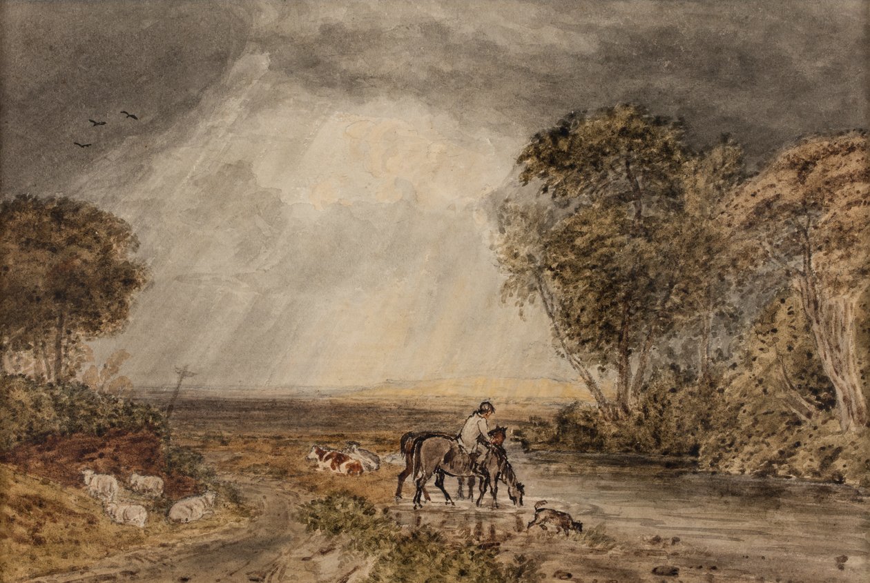 Landskab [Hjemkomsten], dato ukendt (akvarel på papir) af George the Younger Barret