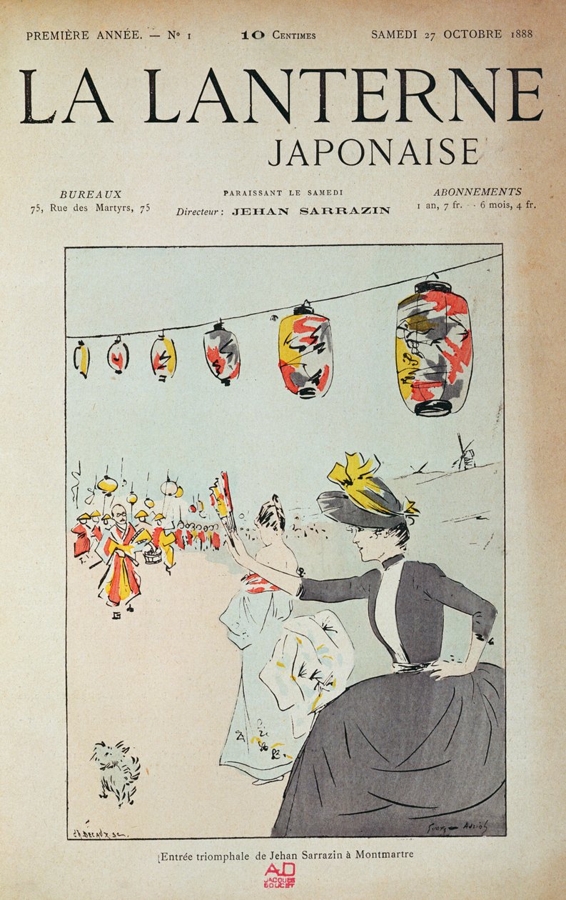 Forsiden af det første nummer af "La Lanterne Japonaise", udgivet af digteren Jehan Sarrazin, der købte cabareten "le Divan Japonais" i 1888, 27. oktober 1888. af Georges Auriol