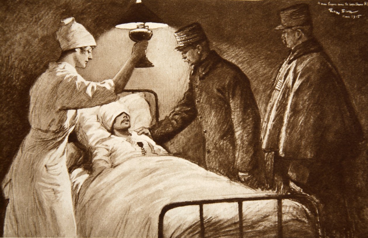 En chevalier af Æreslegionen: en såret fransk kaptajn, der er ved at gennemgå en farefuld operation, dekoreret af hans general på et felthospital fra 
