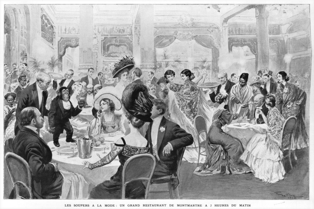 Moderigtige middage, en god restaurant i Montmartre klokken to om morgenen, 1908 af Georges Bertin Scott