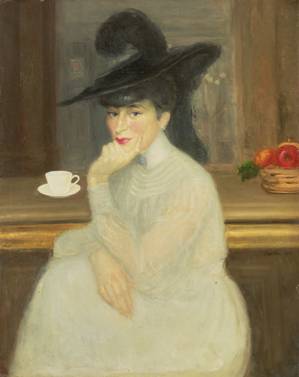 Venter i baren: Portræt af Sarah Bernhardt, 1907 af Georges Bottini