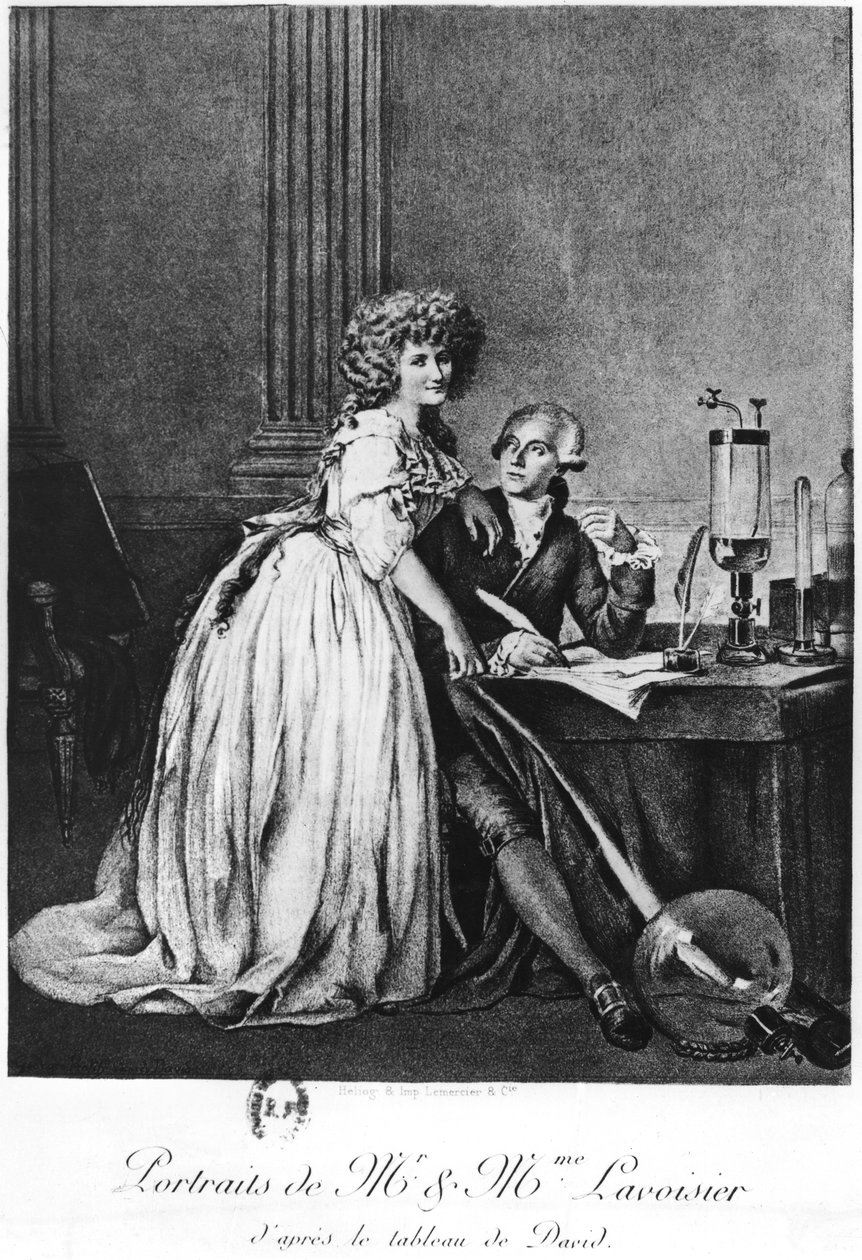 Antoine Laurent Lavoisier (1743-94) og hans kone Marie Anne Paulze (1758-1836) (heliogravure) af Georges Ernest Profit