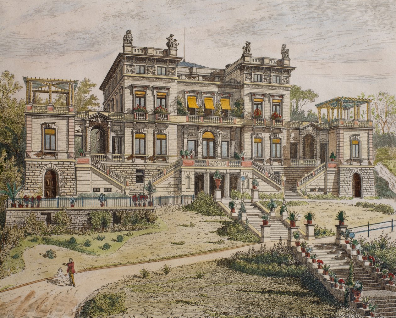 Slot nær Stuttgart, havefront, illustration fra 