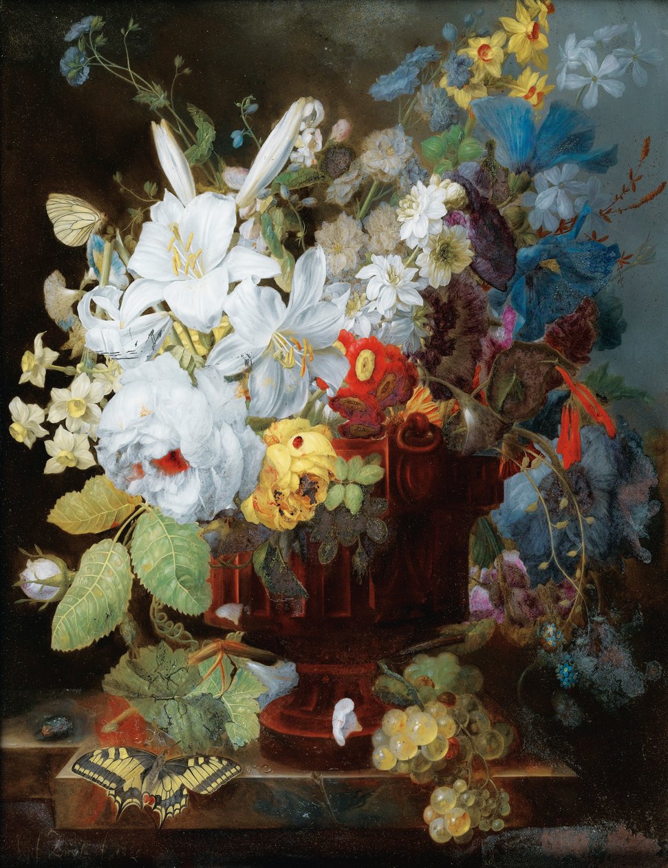 Stilleben med blomsterbuket på en afsats af Georges Frédéric Ziesel