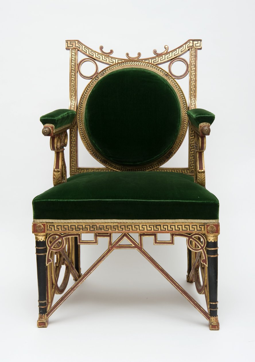 Fauteuil, ca. 1785-90 (blødt træ med forgyldning og grønt fløjl) af Georges Jacob