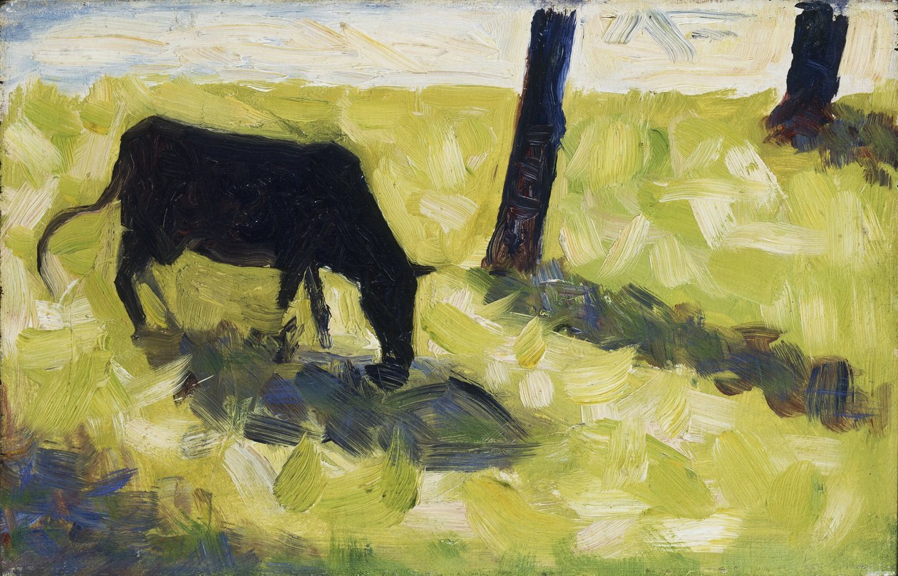 Sort ko på en eng, 1881 af Georges Seurat