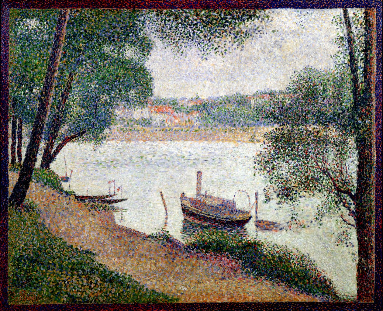 Flodlandskab med en båd af Georges Seurat