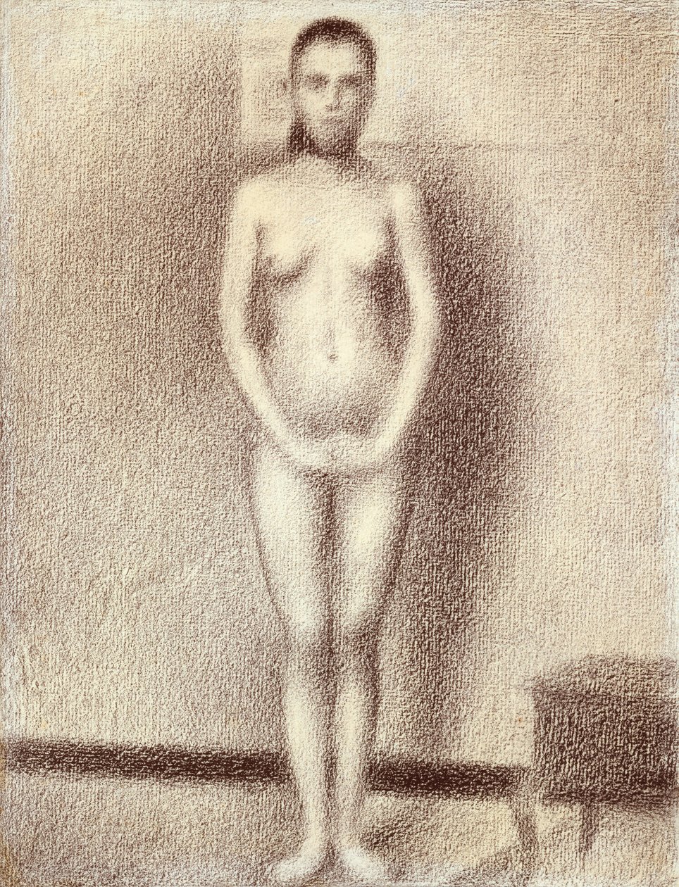 Studie for Les Poseuses, 1886 (conte farveblyant på lagt papir) af Georges Seurat