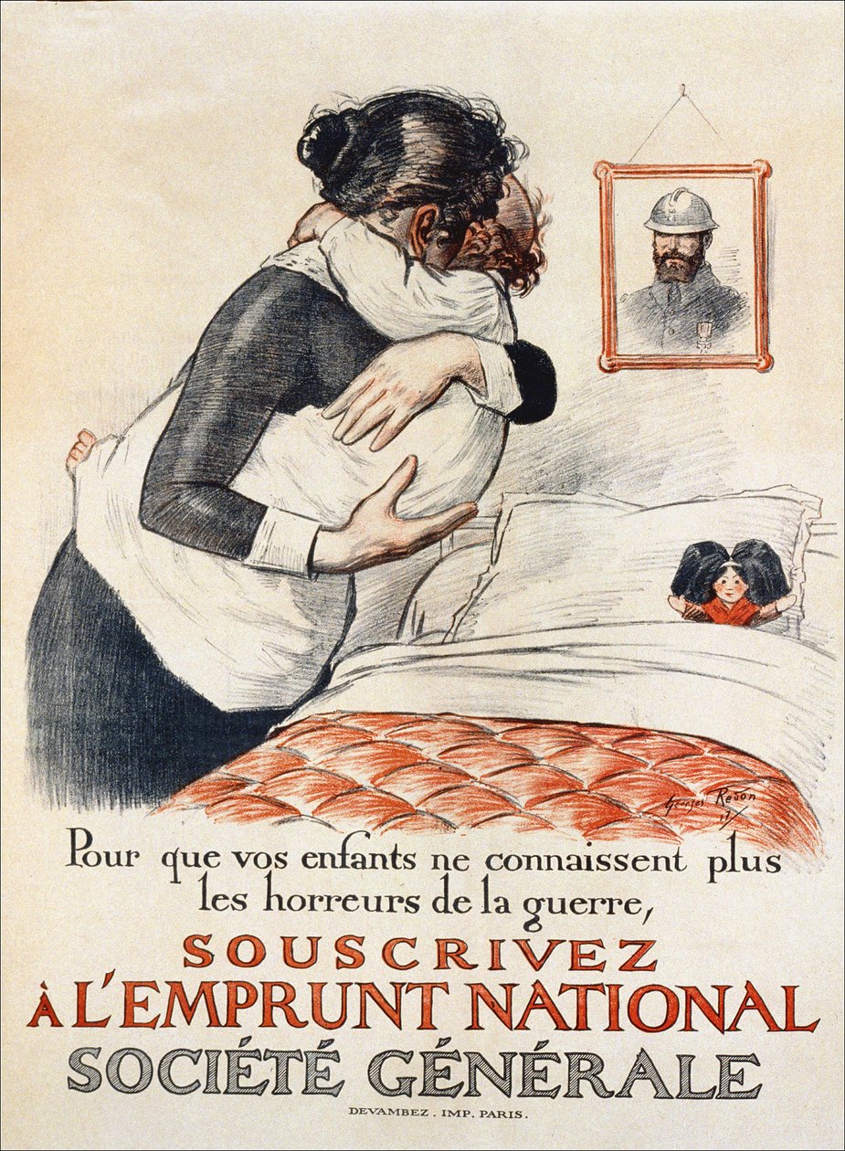 For at forhindre dine børn i at opleve krigens rædsler, abonner på Societe Generale nationale lån - plakat, 1917 af Georges Redon