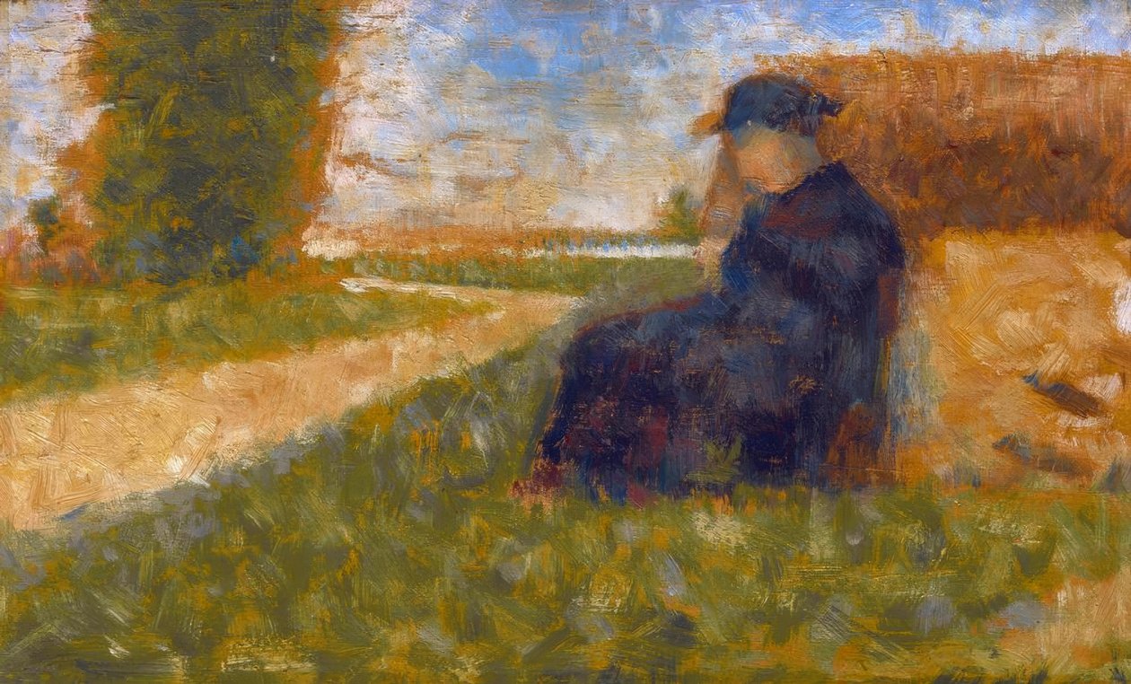 Massiv figur i et landskab på Barbizon af Georges Seurat