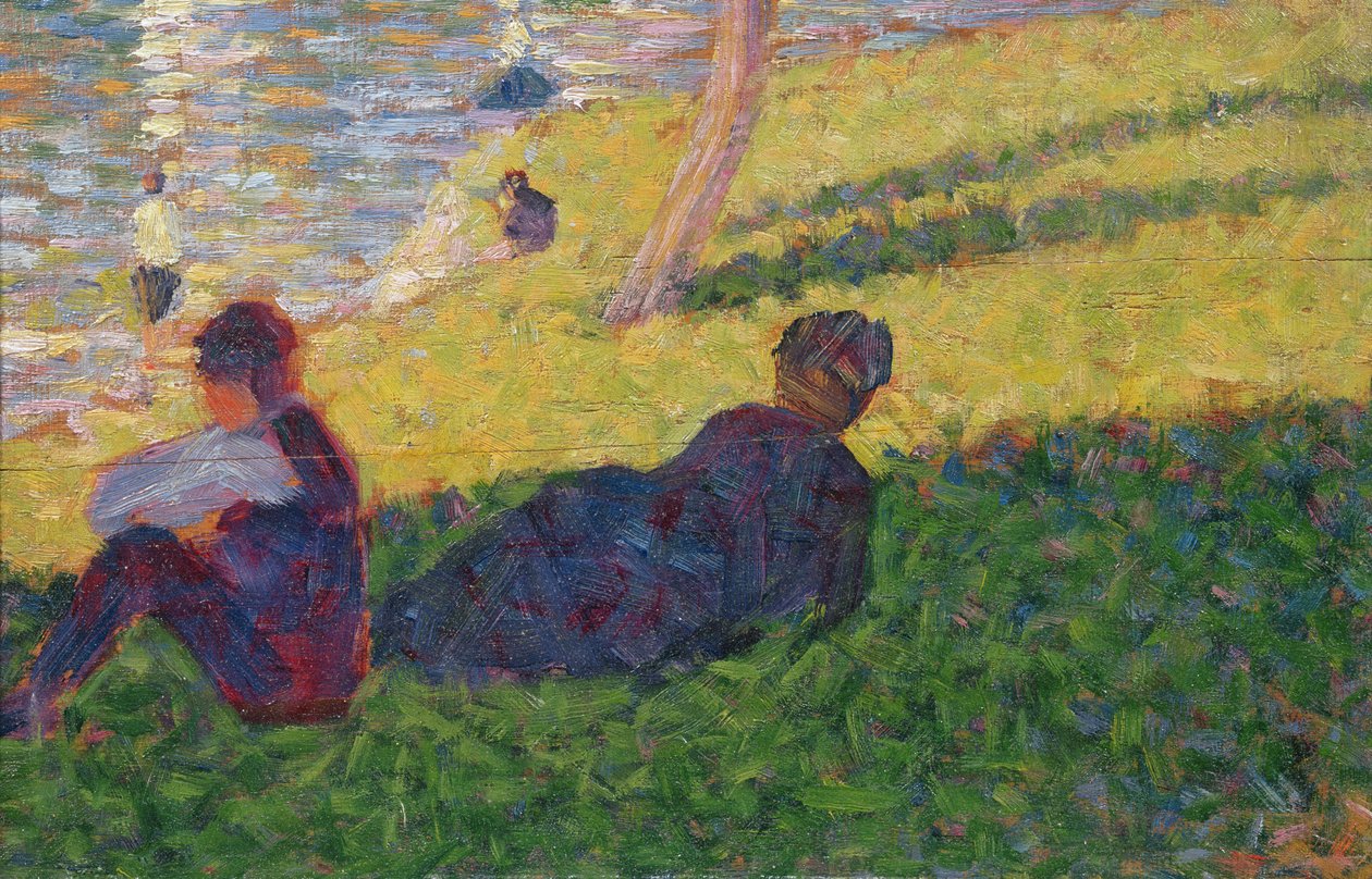 Siddende mand og liggende kvinde, studere til En søndag eftermiddag på øen La Grande Jatte, 1884 af Georges Seurat