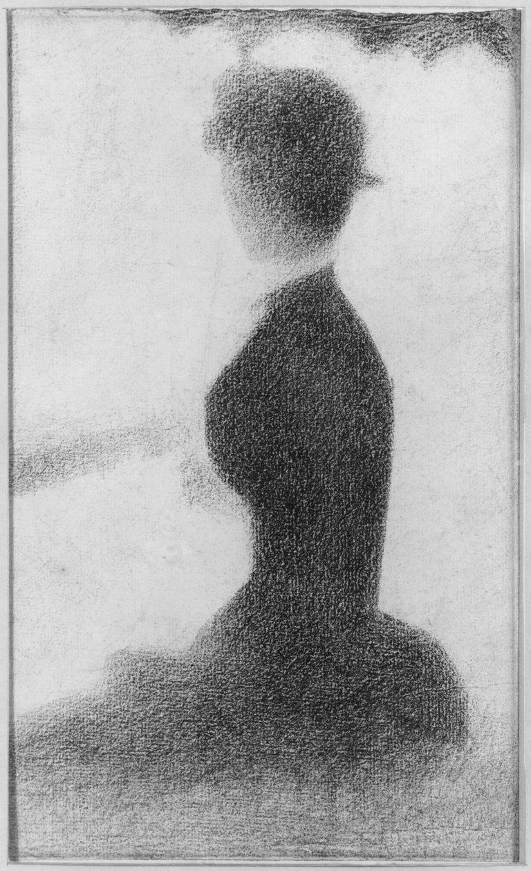 Studie til søndag eftermiddag på øen La Grande Jatte, 1884 (conte blyant på papir) af Georges Seurat