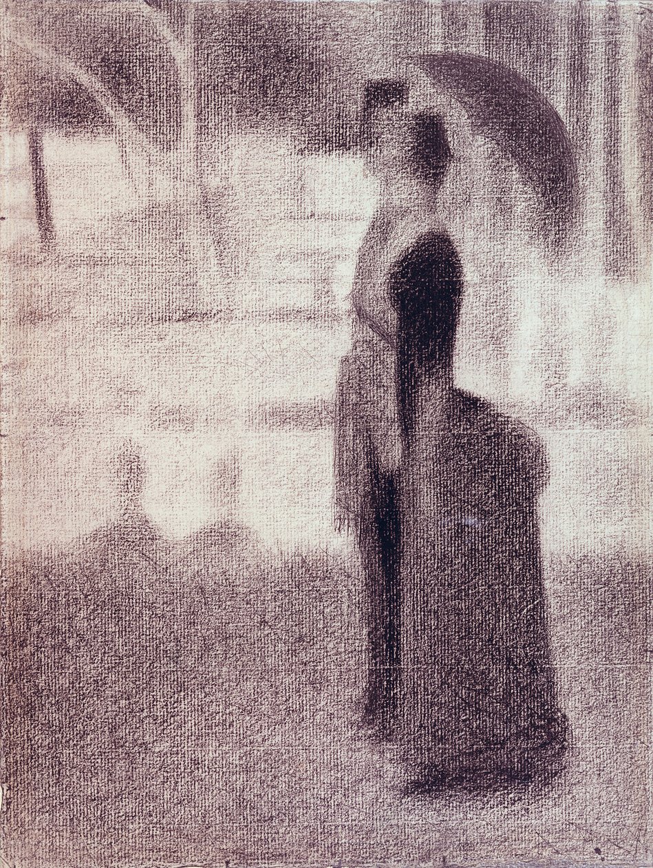 Studie til søndag eftermiddag på øen La Grande Jatte, ca. 1884 (conte farveblyant på papir) af Georges Seurat