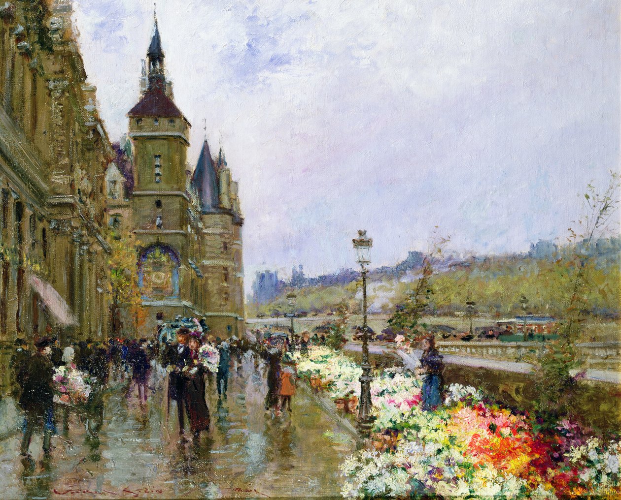 Blomstersælgere ved Seinen af Georges Stein