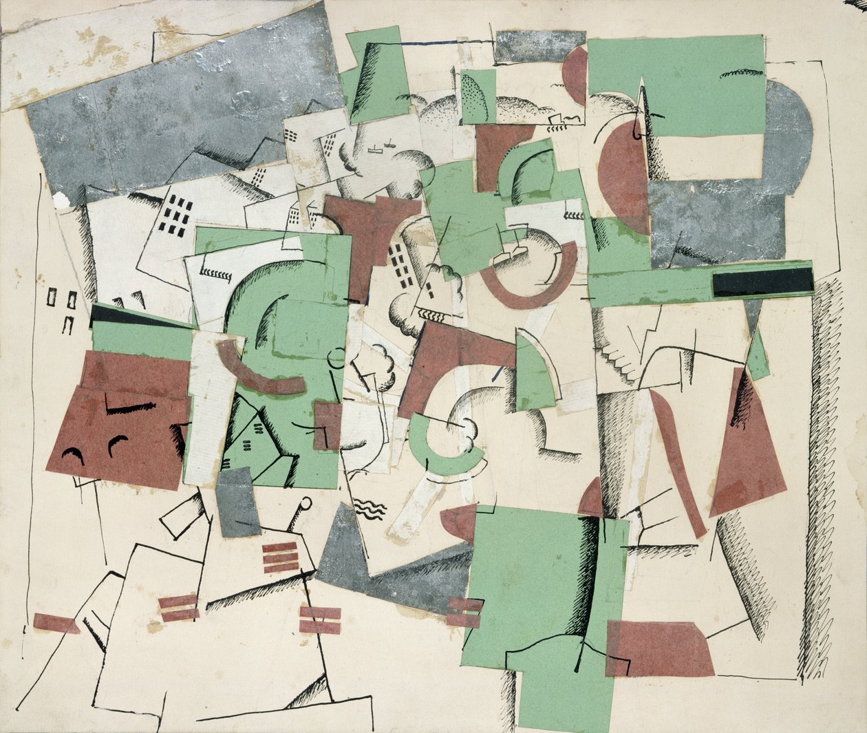 Komposition, ca. 1920 (collage og wc på papir) af Georges Valmier