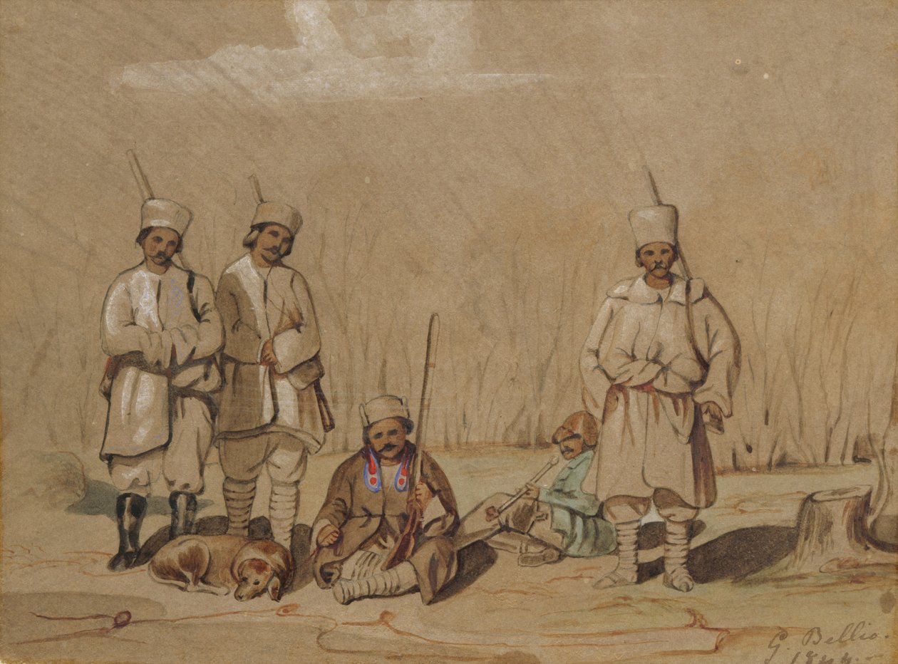 Soldiers Relaxing, 1844 (wc und gouache på papir) af Georges de Bellio