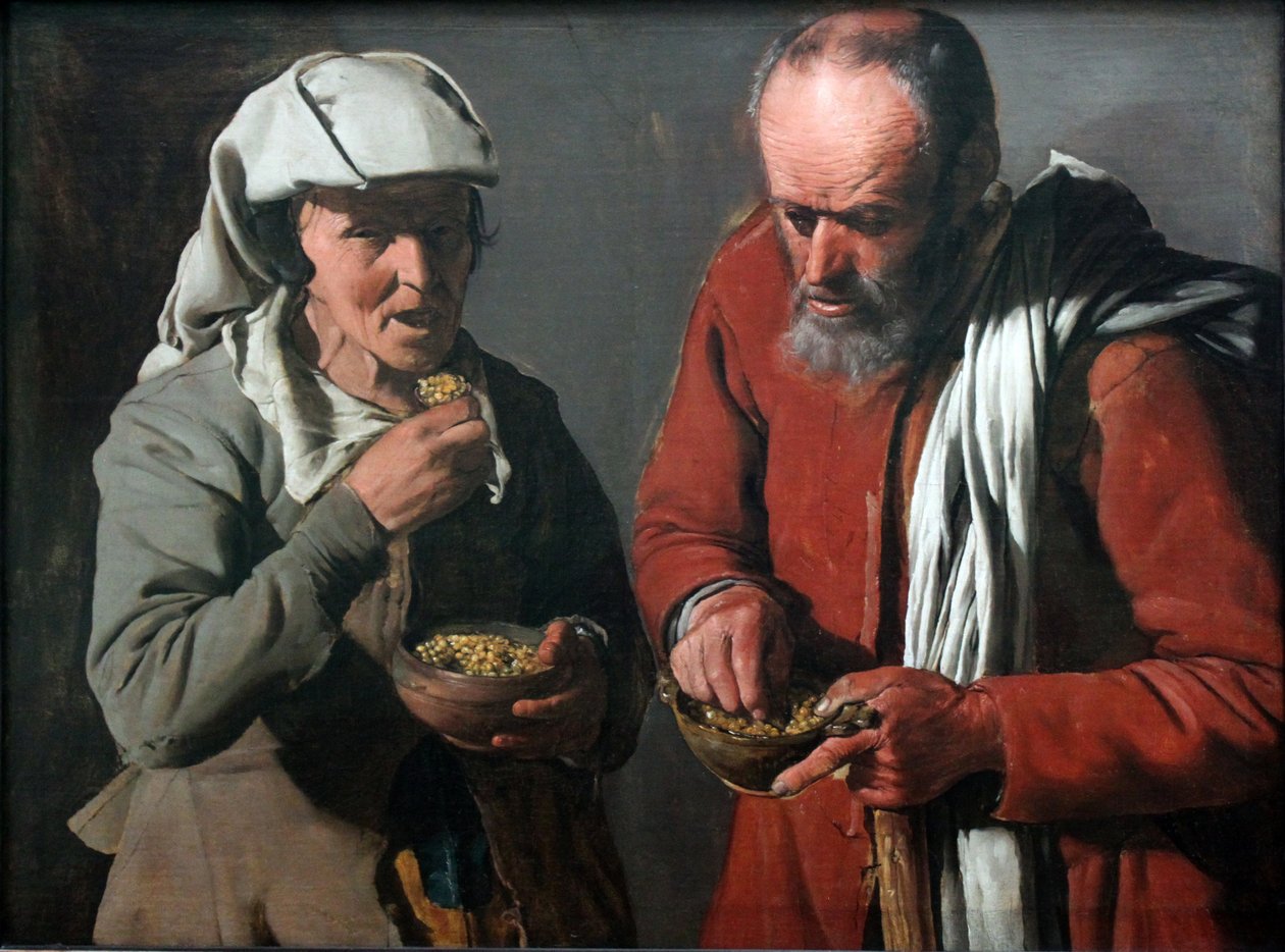 Bondepar spiser ærter af Georges de La Tour