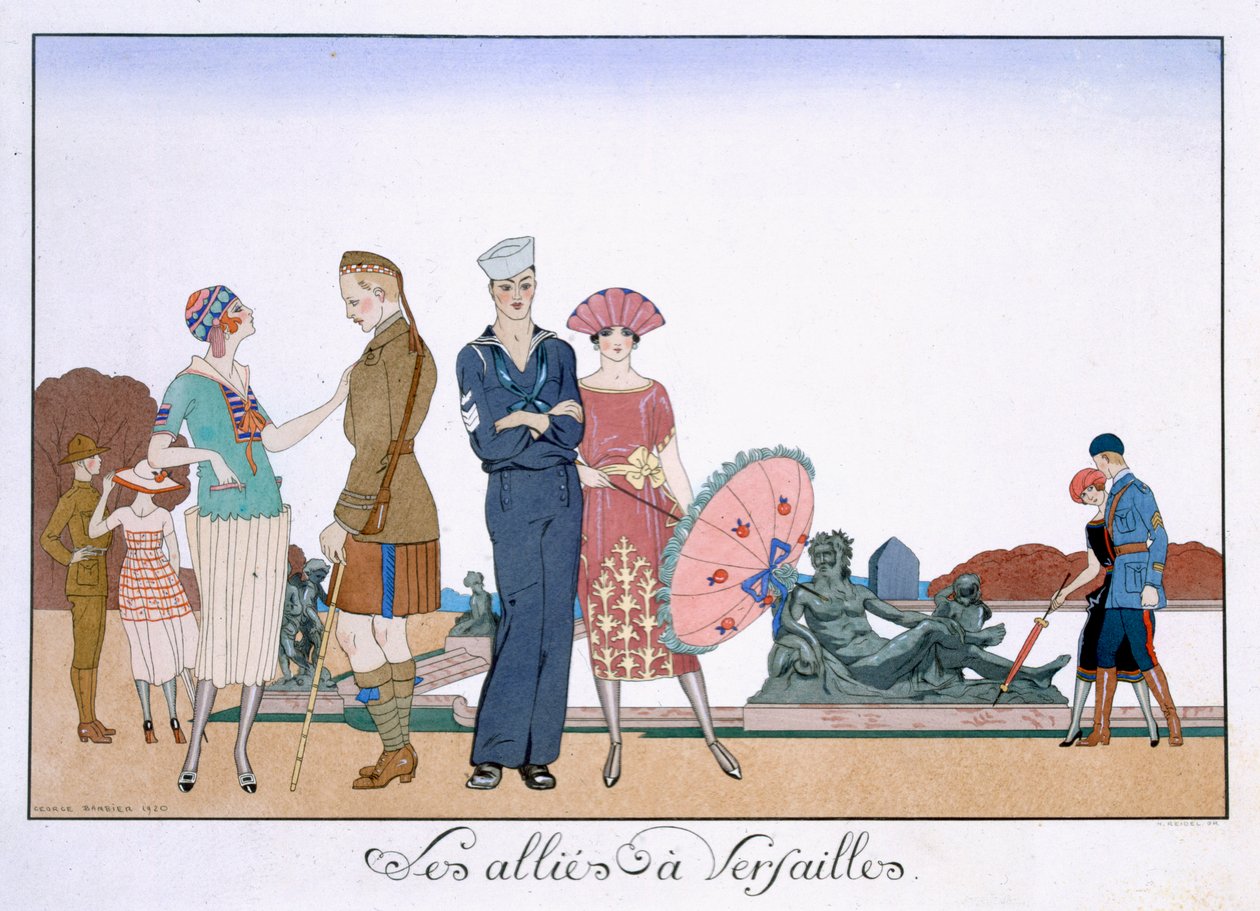De allierede i Versailles, graveret af Henri Reidel af Georges (after) Barbier