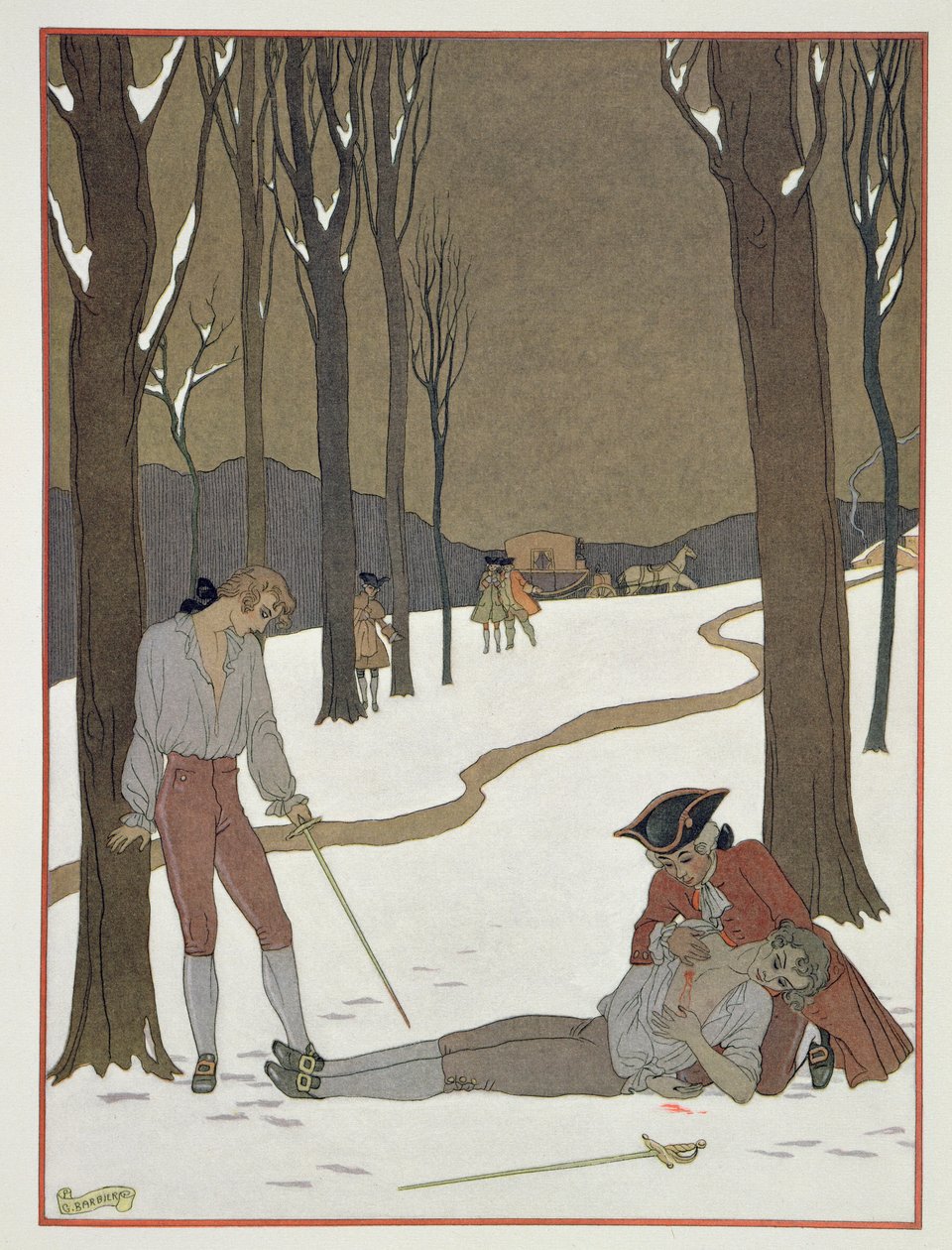 Duellen mellem Valmont og Danceny, illustration fra 