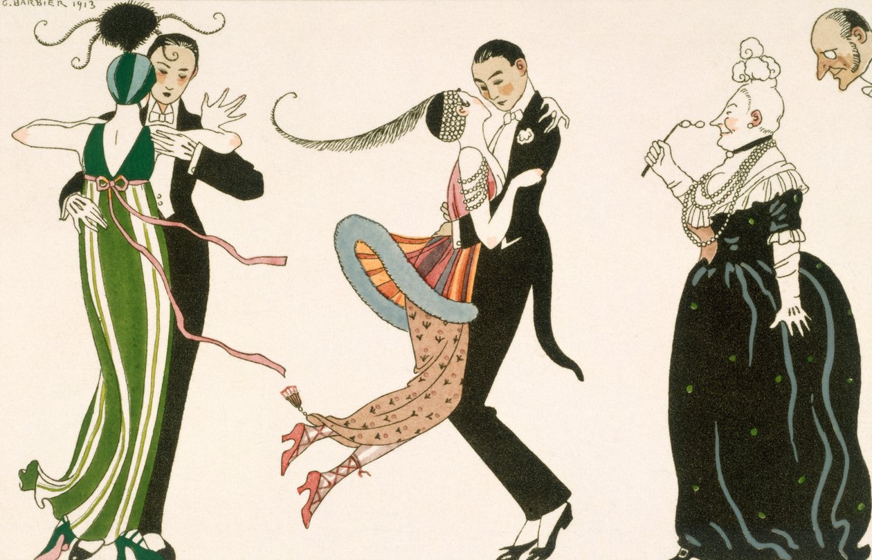 Dagens galskab, indgraveret af H. Reidel for Friends of Journal des Dames et des Modes af Georges (after) Barbier