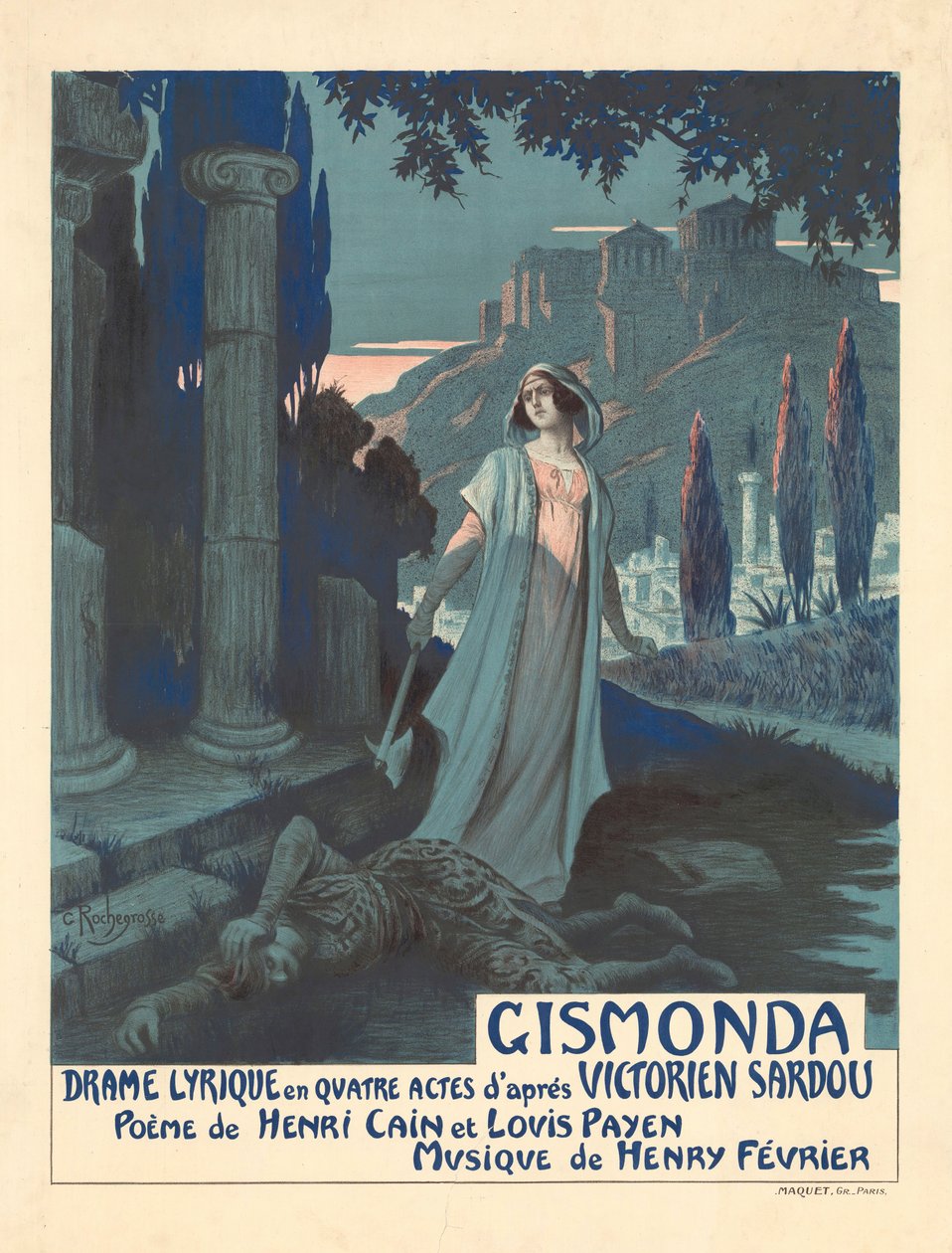 Plakat til teaterstykket Gismonda af V. Sardou, 1919. af Georges Antoine Rochegrosse