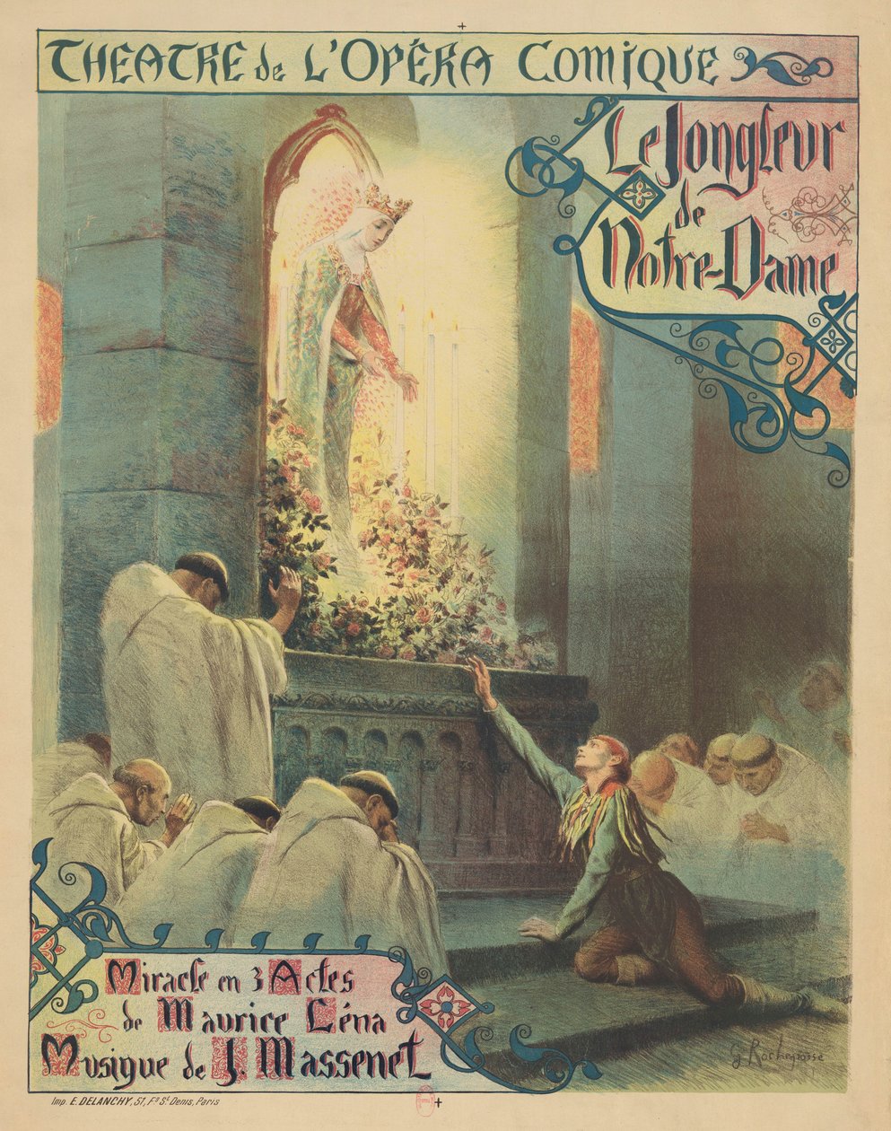 Premiereplakat for operaen Le jongleur de Notre-Dame af Jules Massenet, 1904. af Georges Antoine Rochegrosse
