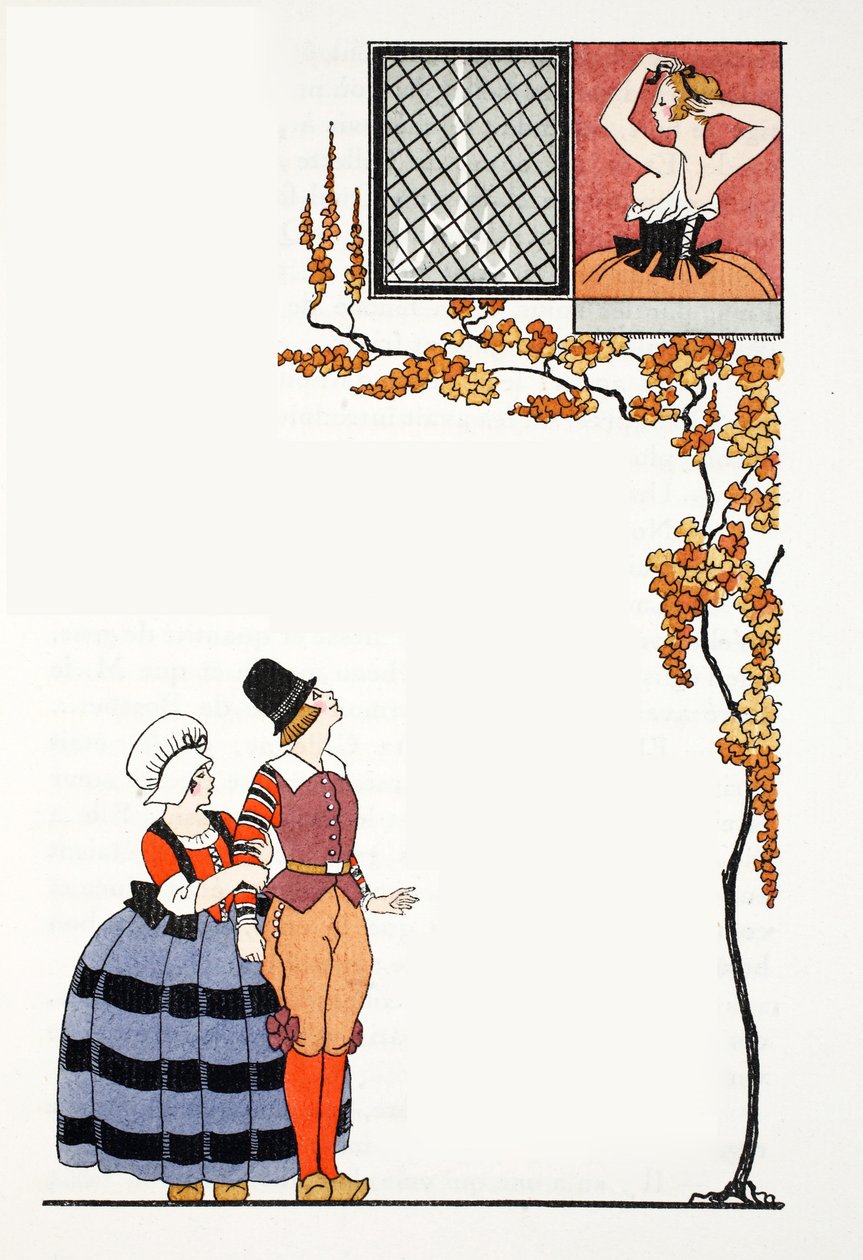 Beundring fra det fjerne (pochoir print) af Georges Barbier