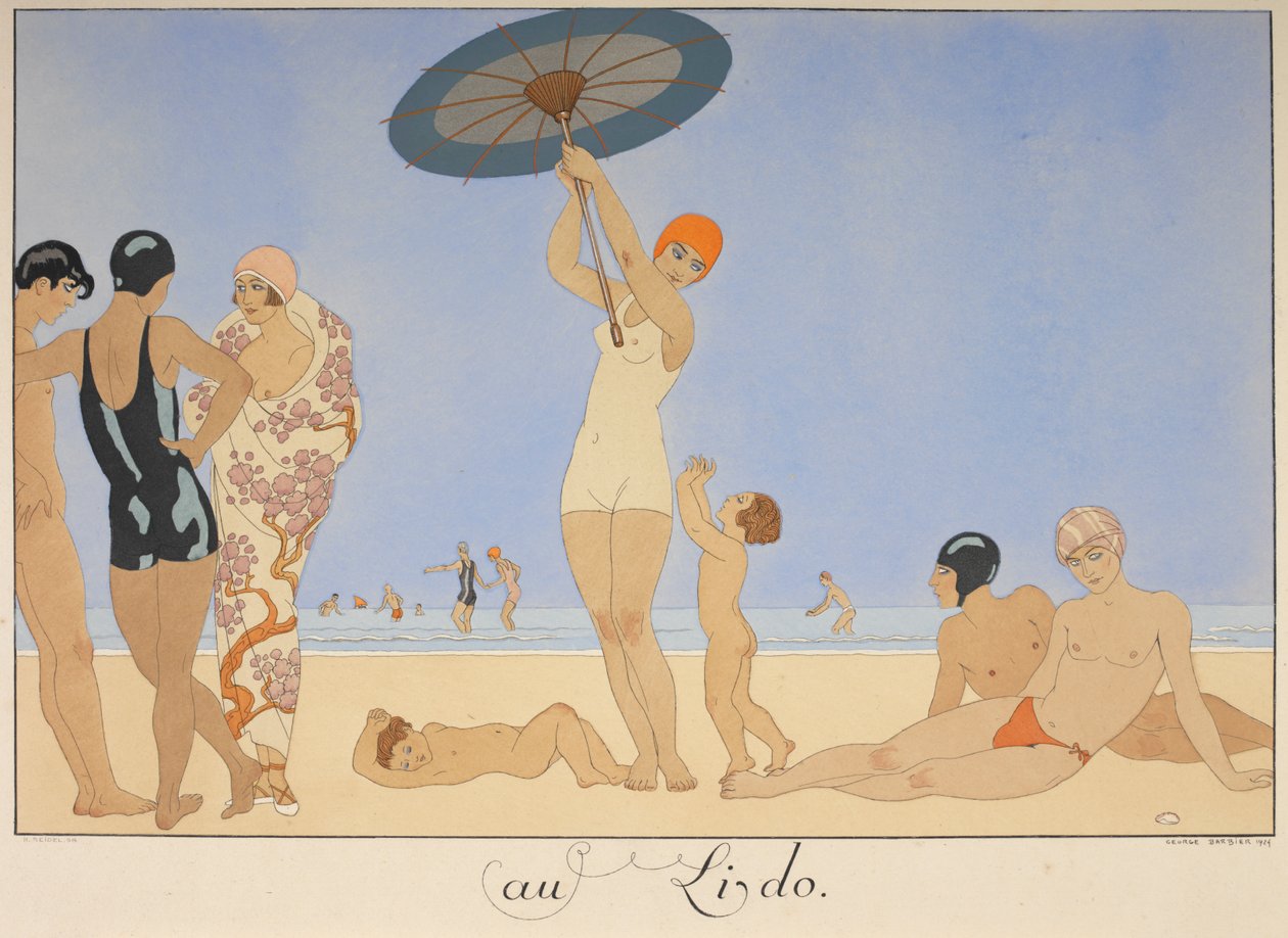 Au lido. Folk på en strand. af Georges Barbier