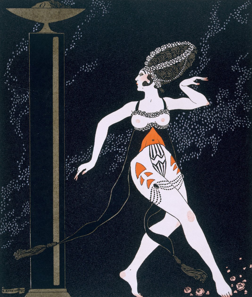 Balletscene med Tamara Karsavina (1885-1978) 1914 (pochoir print) af Georges Barbier