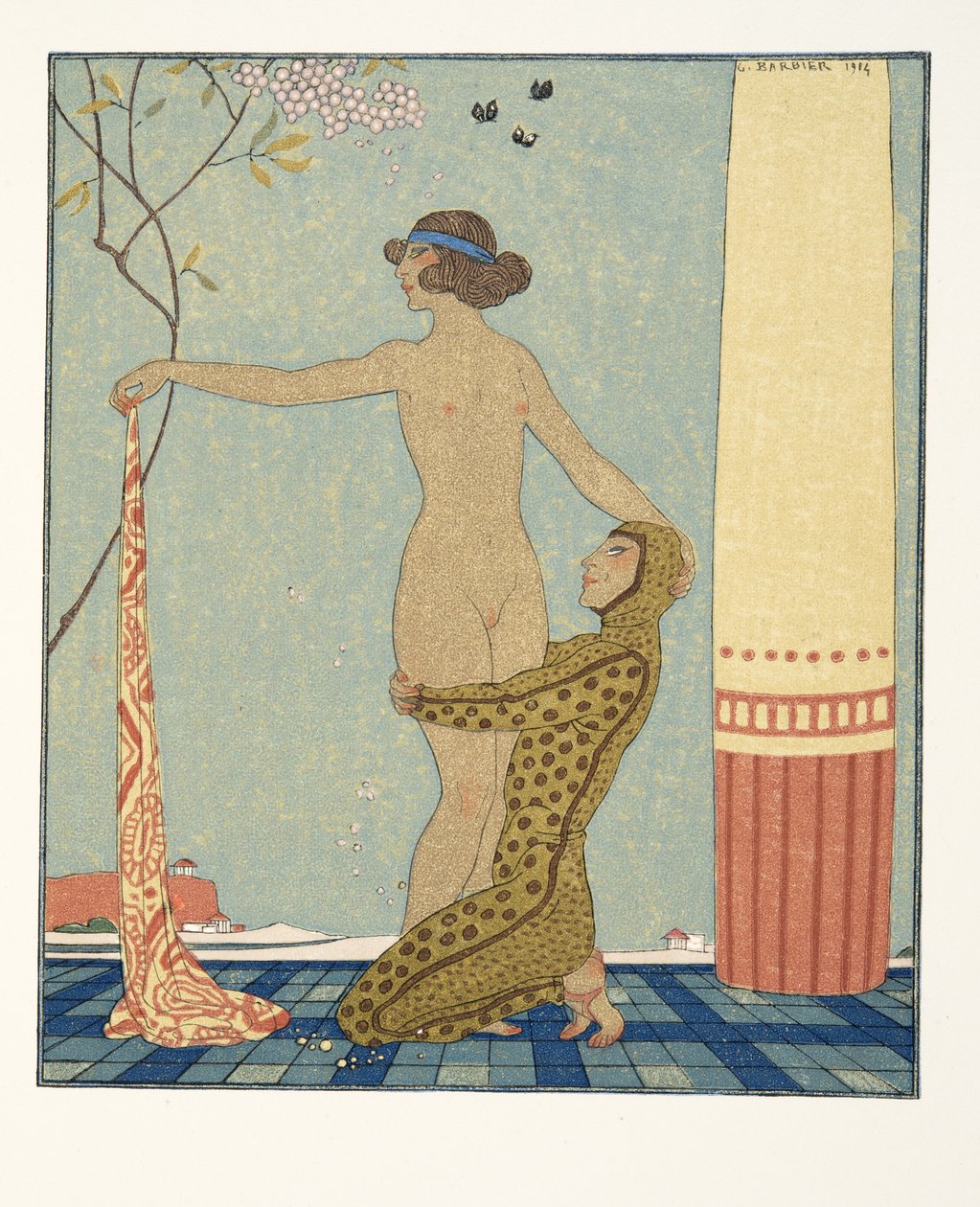 Bilitis, illustration fra Les Chansons de Bilitis, af Pierre Louys, pub. 1922 (stenciltryk) af Georges Barbier