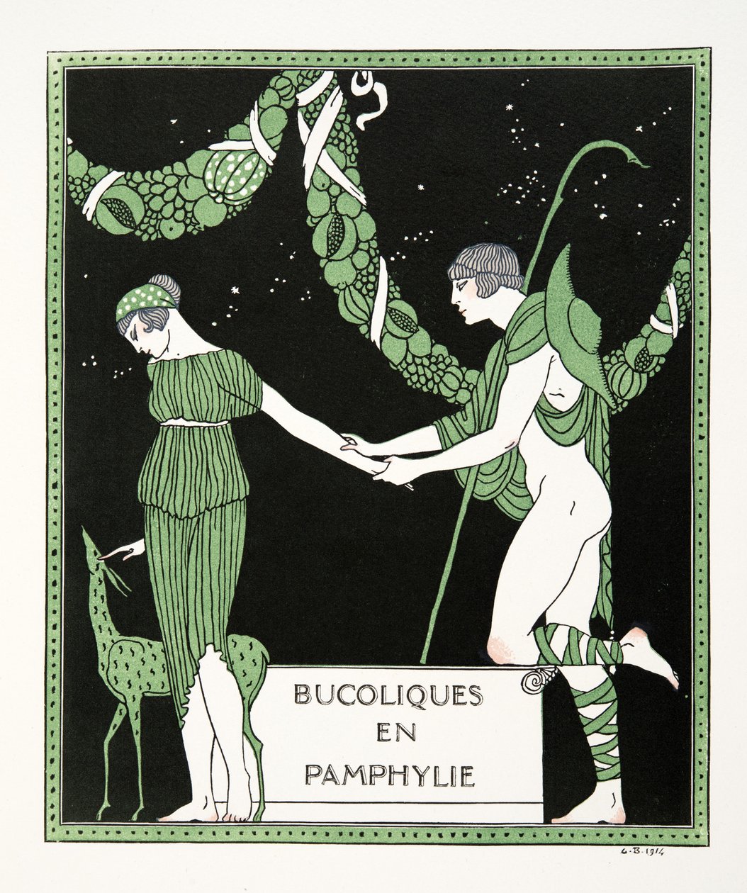 Bucoloques en Pamphylie, illustration fra Les Chansons de Bilitis, af Pierre Louys, pub. 1922 (stenciltryk) af Georges Barbier