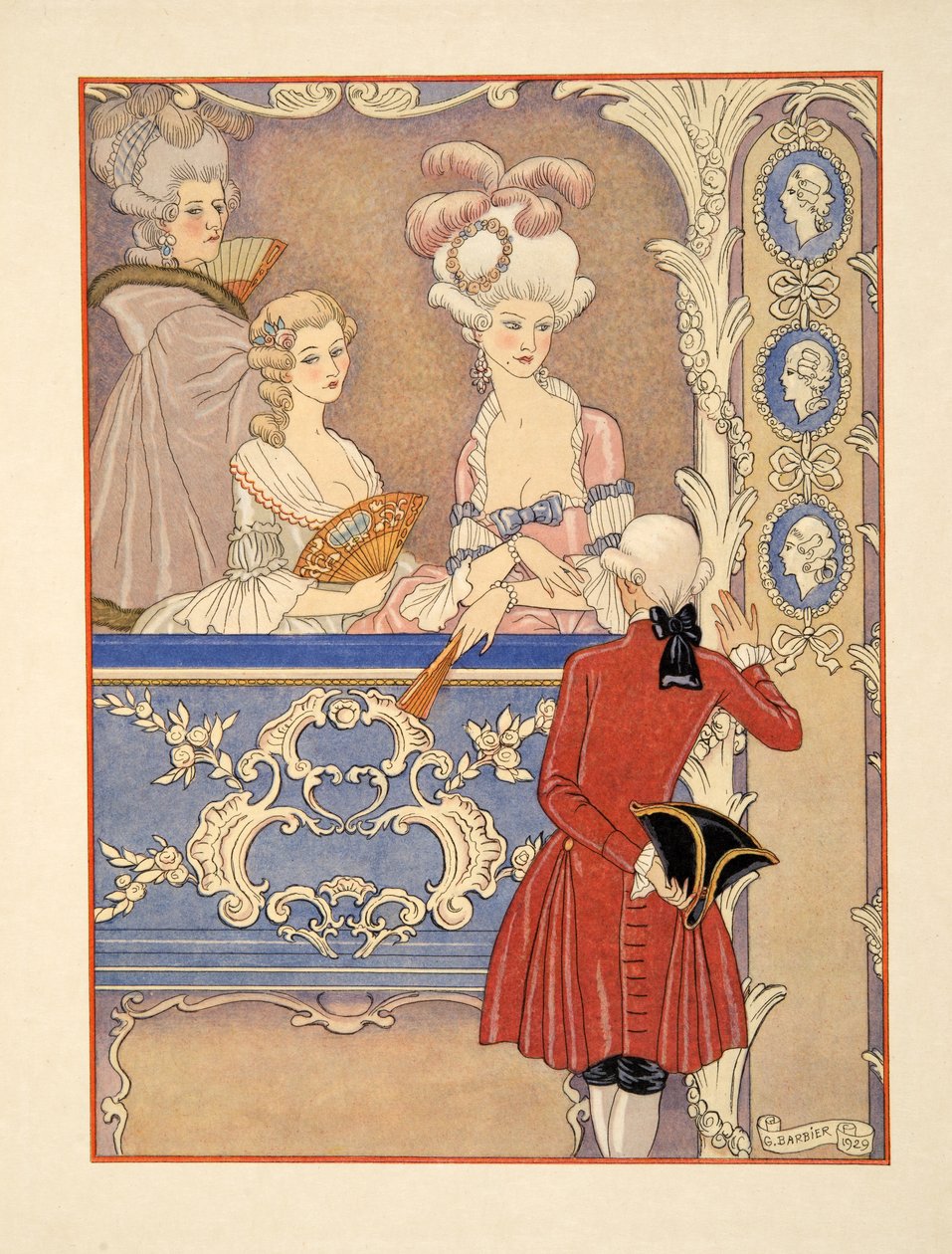 Cécile de Volanges og; Marquise Isabelle de Merteuil ved teatret, illustration fra 