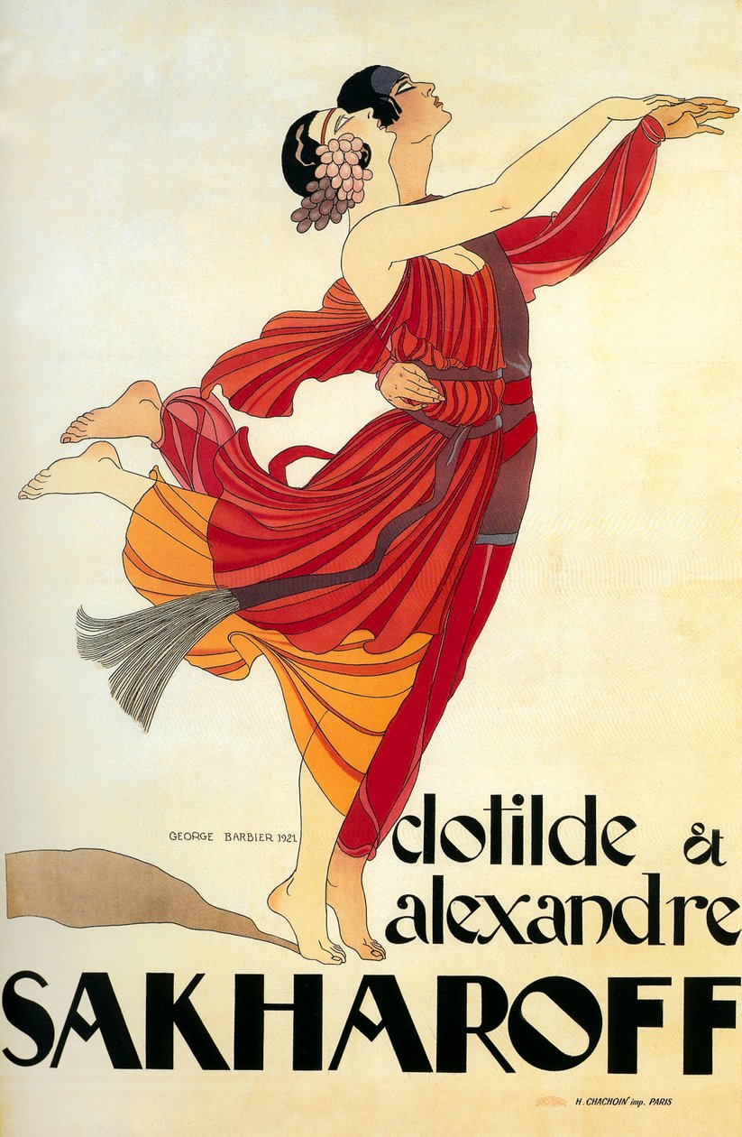 Danserne Clotilde og Alexandre Sakharoff 1921 (plakat) af Georges Barbier