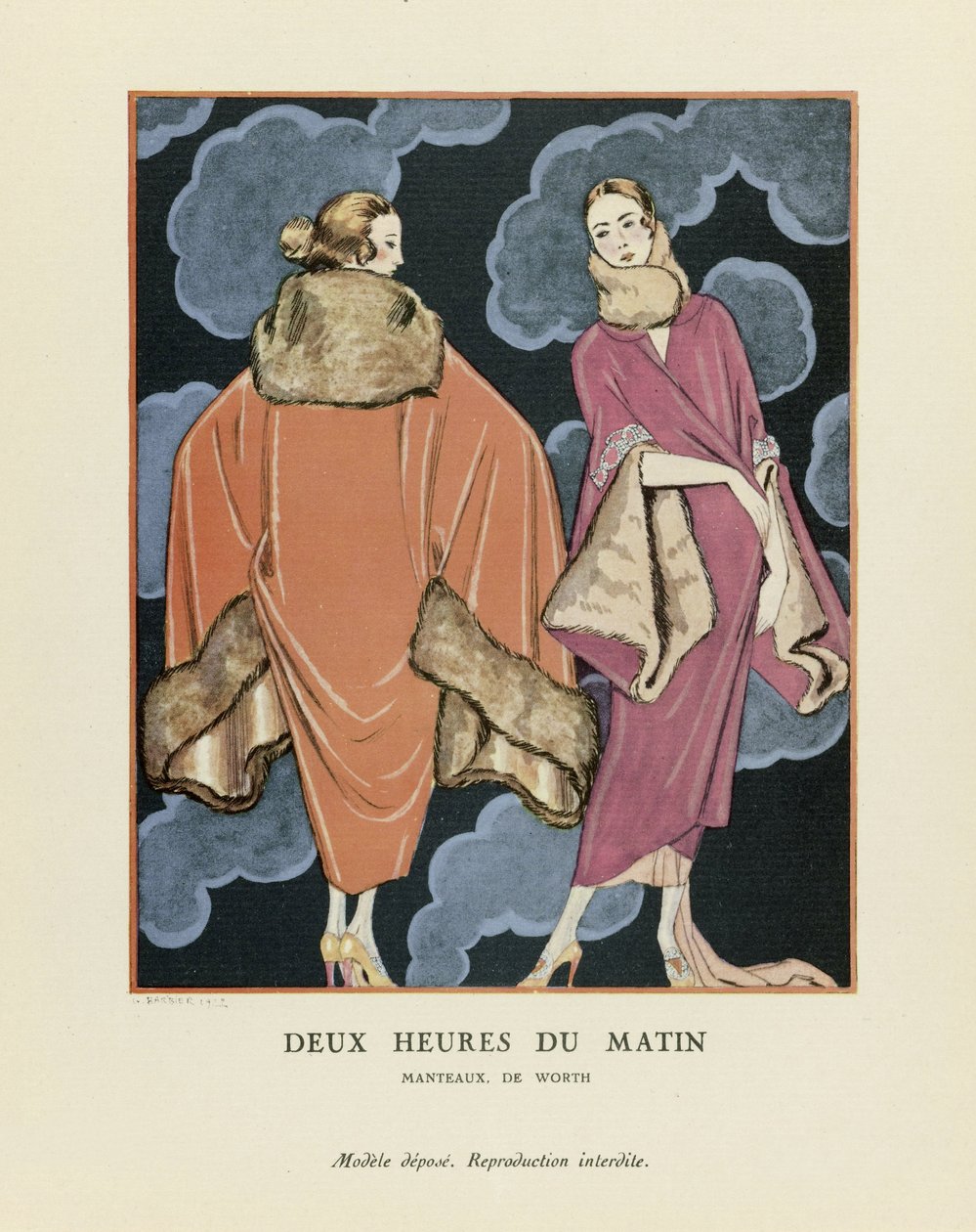To om morgenen, pub. 1923 (stenciltryk) af Georges Barbier