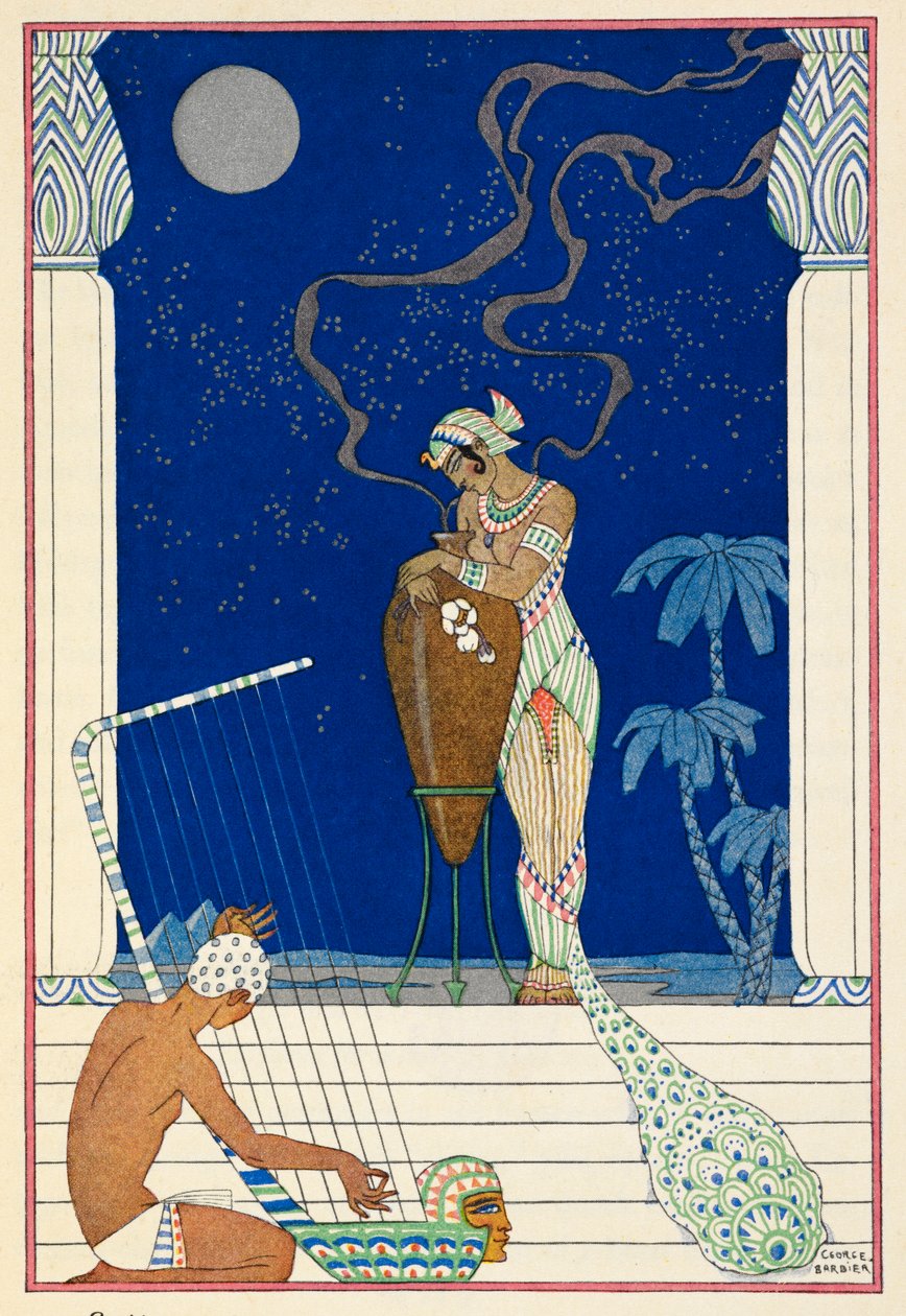 Egypten. En egyptisk person og musiker. af Georges Barbier