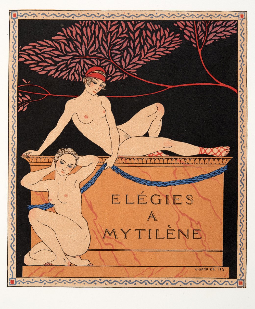 Elegies at Mytilene, illustration fra Les Chansons de Bilitis, af Pierre Louys, pub. 1922 (stenciltryk) af Georges Barbier