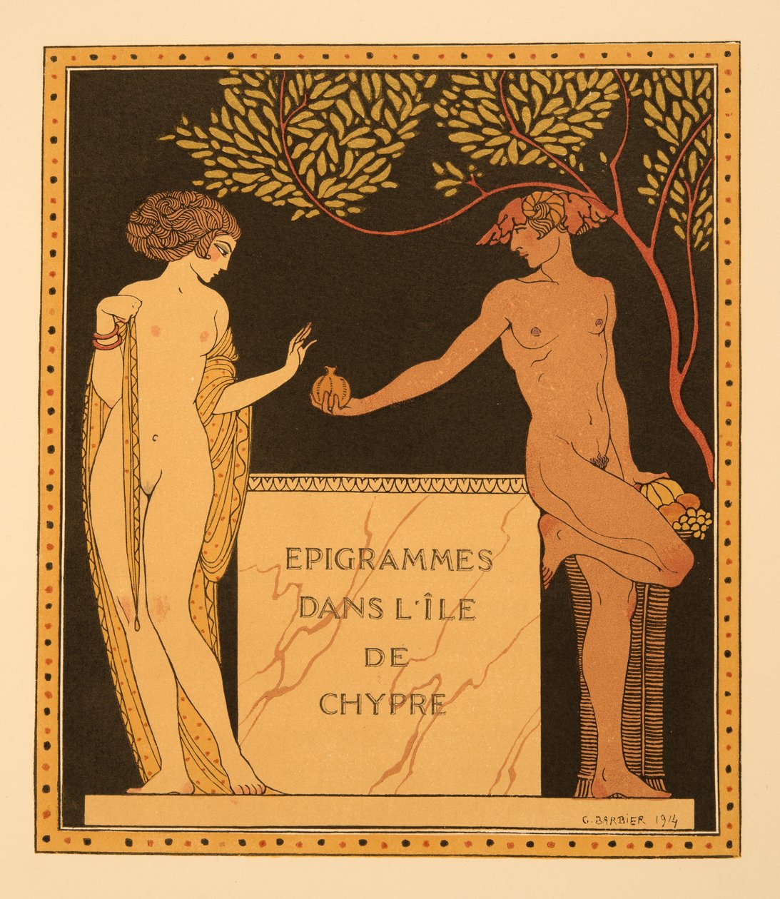 Epigrammer på øen Cypern, illustration fra Les Chansons de Bilitis, af Pierre Louys, pub. 1922 (stenciltryk) af Georges Barbier