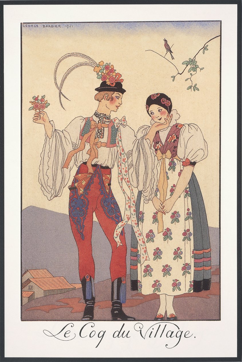 Falbalas and Fanfreluches, Almanak for 1922, Le coq du village, af George Barbier, tryk af Georges Barbier