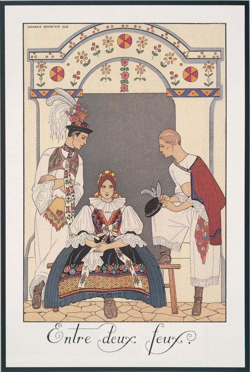 Falbalas and Fanfreluches, Almanak for 1923, Between Two Fires, af George Barbier, tryk af Georges Barbier
