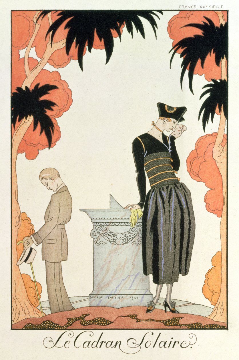 "Falbalas and fanfreluches, Almanach des Modes", mode til 1921 (stenciltryk) af Georges Barbier