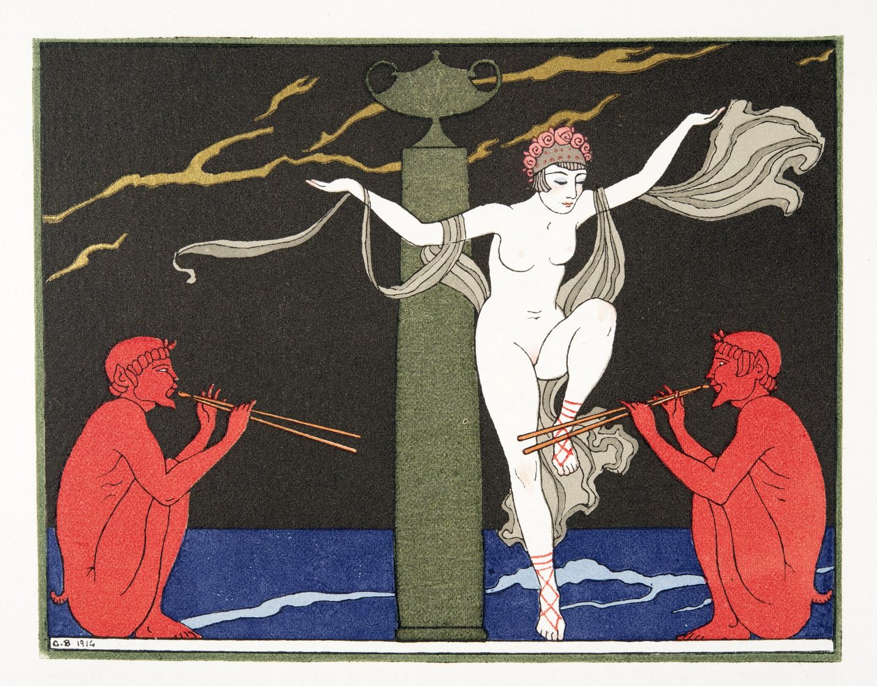 Illustration fra Les Chansons de Bilitis, af Pierre Louys, pub. 1922 (stenciltryk) af Georges Barbier