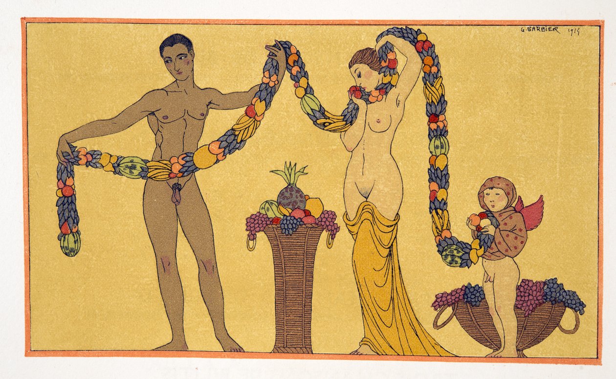 Illustration fra Les Chansons de Bilitis, af Pierre Louys, pub. 1922 (stenciltryk) af Georges Barbier