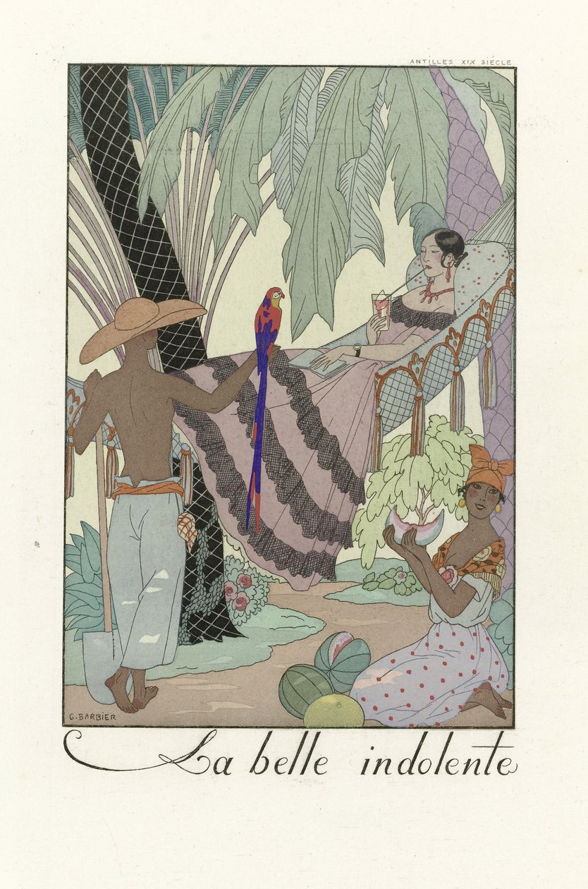 La Belle Indolent, pub. 1923 (stenciltryk) af Georges Barbier