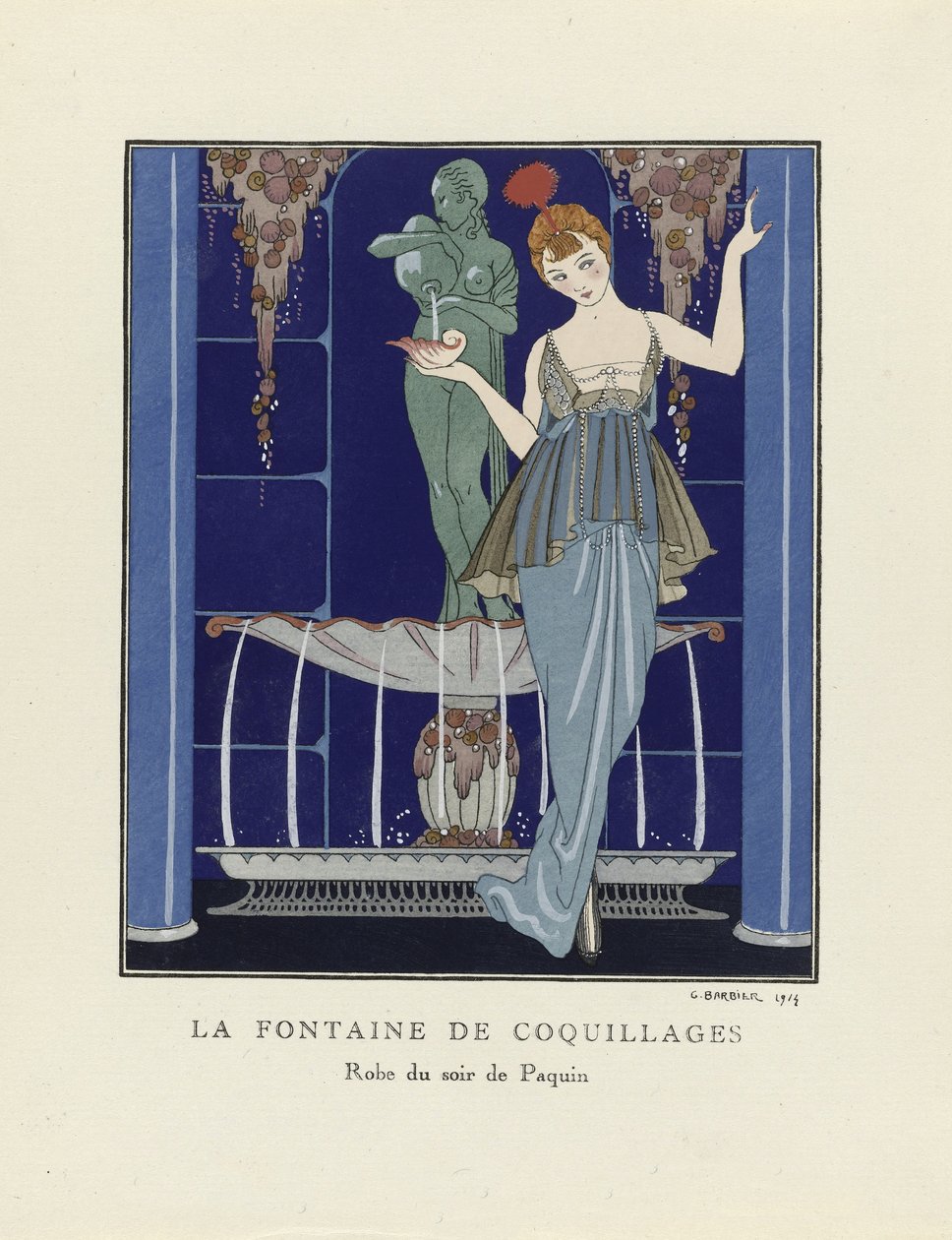 The Fountain of Shells, pub. 1914 (stenciltryk) af Georges Barbier