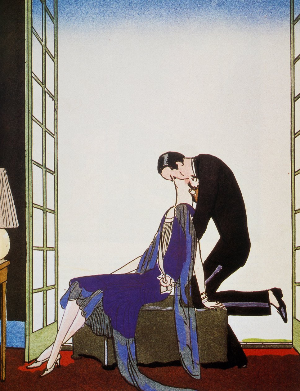 Fire, litografi af George Barbier (1882-1932), fra Falbalas et Fanfreluches, Almanach des Modes Presentes, Passees et Futures af Georges Barbier