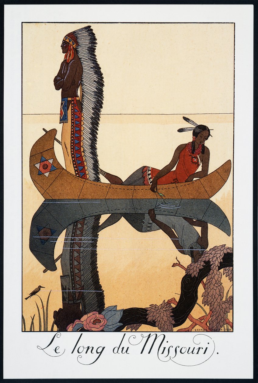 Langs Missouri, litografi af George Barbier (1882-1932), fra Falbalas et Fanfreluches, Almanach des Modes Presentes, Passees et Futures, Frankrig, 20. århundrede af Georges Barbier