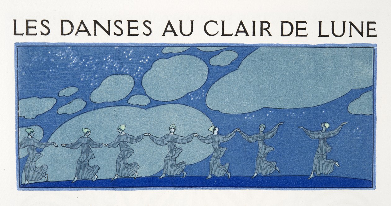 Moonlight Dances, illustration fra Les Chansons de Bilitis, af Pierre Louys, pub. 1922 (stenciltryk) af Georges Barbier
