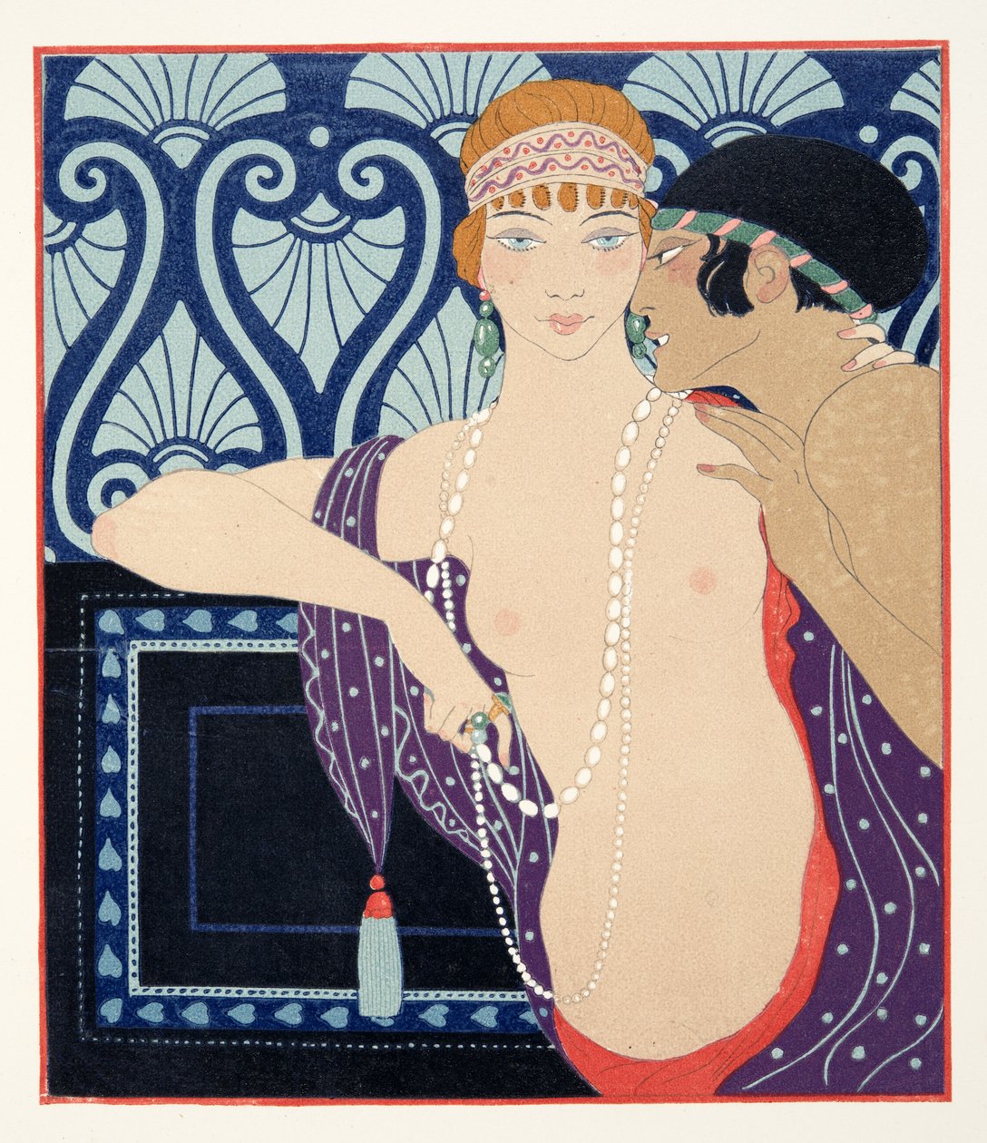 The Three Beauties of Mnasidika, illustration fra Les Chansons de Bilitis, af Pierre Louys, pub. 1922 (stenciltryk) af Georges Barbier